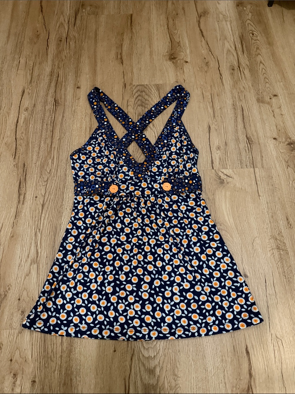 Y2k Women’s Navy Floral Print One-Piece Babydoll Top